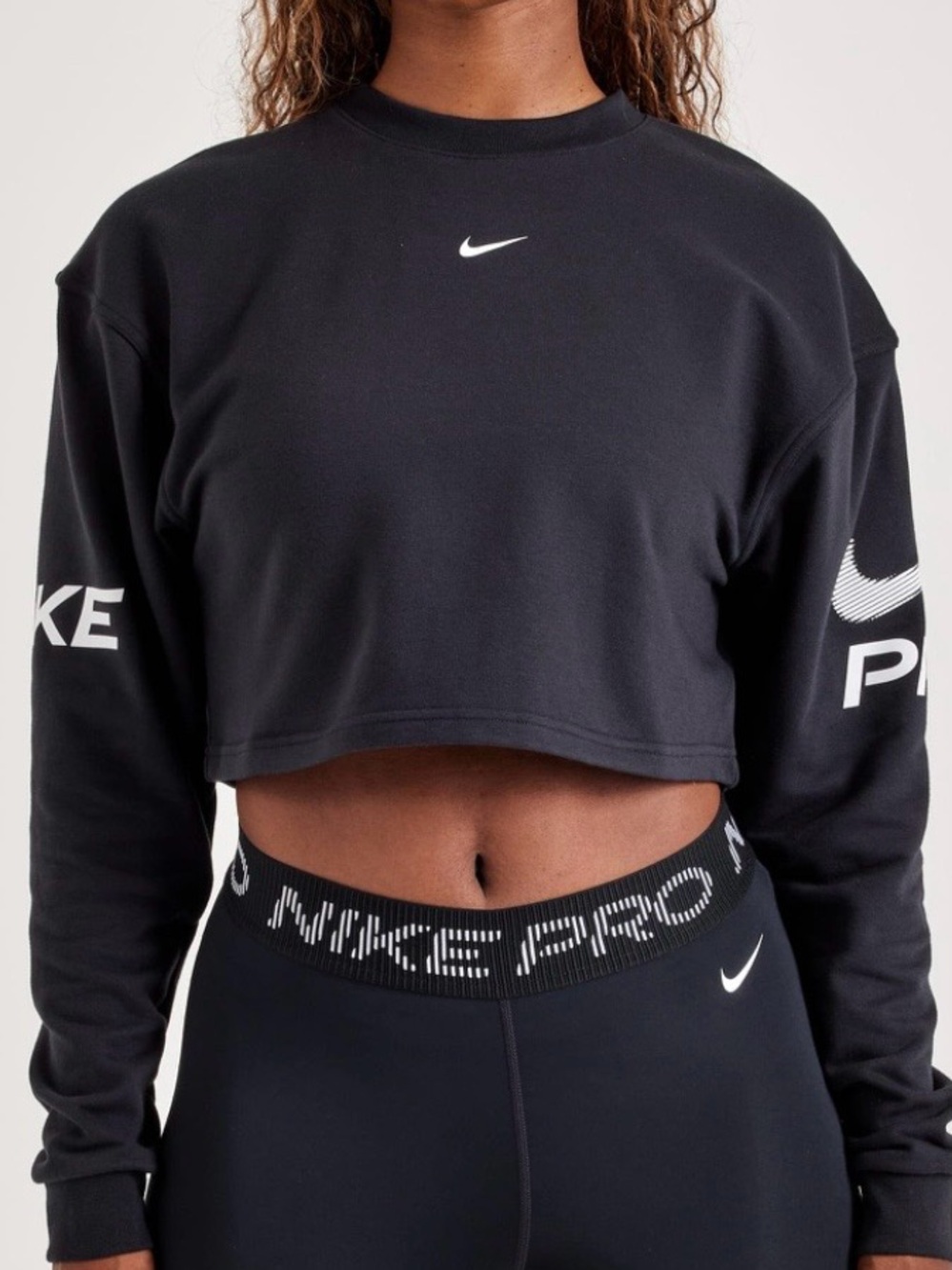 Nike Black Cropped Sweatshirt with White Logos